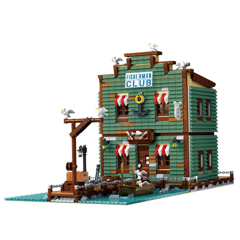 City 2046pcs Old Fisherman's Wharf Mini Size Building Blocks Moc Wooden  House Fisherman Cabin Bricks Toys For Children G Color 2046pcs no box