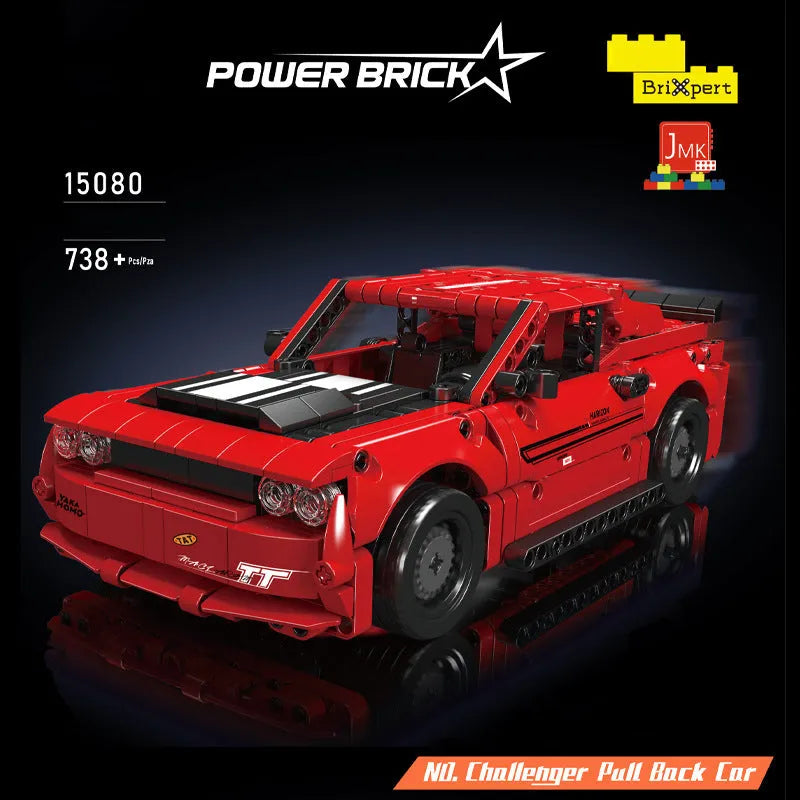 Building Blocks Tech Challenger Pull Back Sports Car Bricks Toy Construction Set Toys - 2