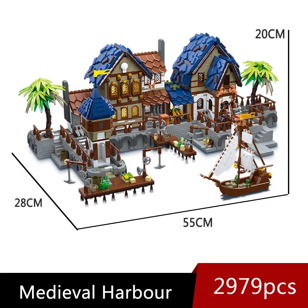 Building Blocks Creator Experts MOC Medieval Town Harbor Bricks Toy Construction Set Toys - 5