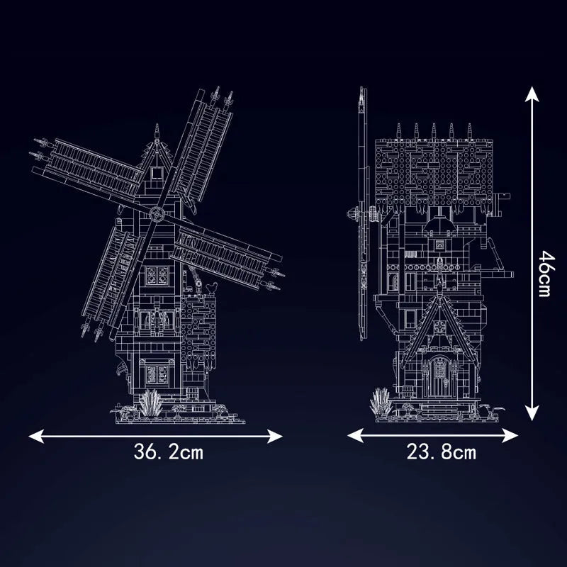 Building Blocks Creator Ideas MOC Medieval City Windmill Bricks Toy Construction Set Toys - 6