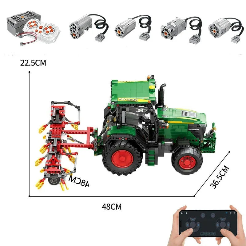 Building Blocks Expert Tech MOC Motorized Agricultural RC Tractor Bricks Toy Construction Set Toys - 1