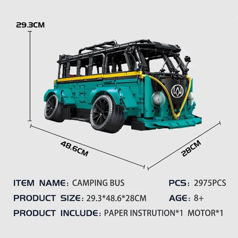 Building Blocks MOC C021 Tech T2 Low Pitched RC Camper Bus Van Bricks Toys Construction Set Toys - 6