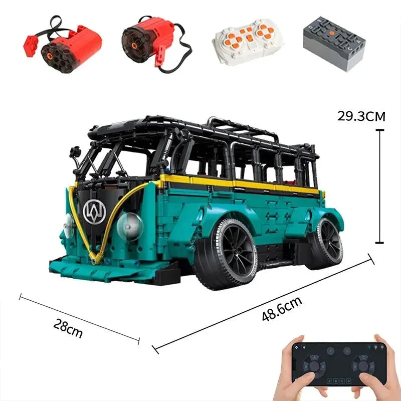 Building Blocks MOC C021 Tech T2 Low Pitched RC Camper Bus Van Bricks Toys Construction Set Toys - 1