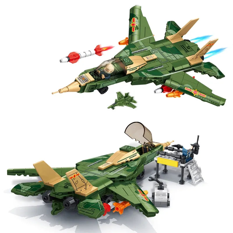 Building Blocks Military Aircraft Tomcat F-14 Fighter Plane Bricks Toy Construction Set Toys - 3