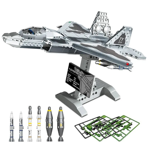 Military MOC F - 22 Raptor Fighter Plane Bricks Kids Toy