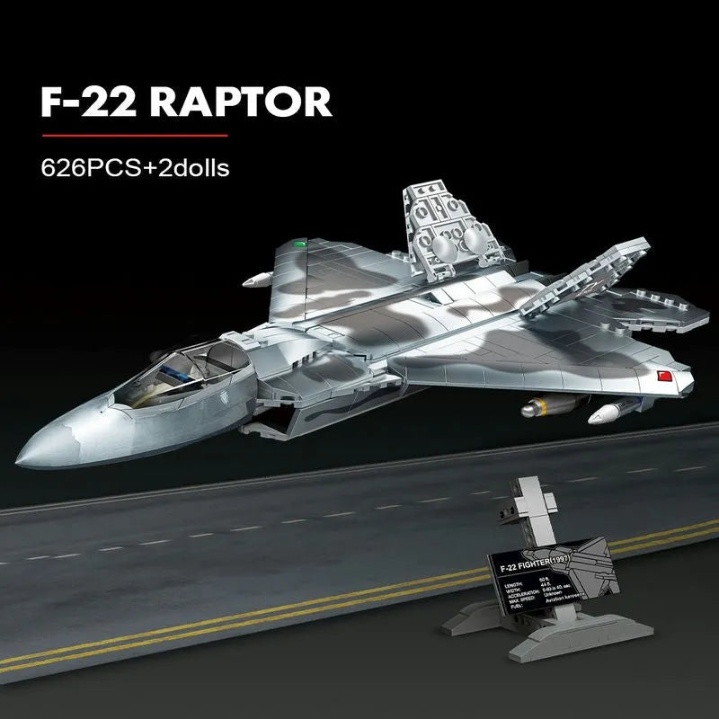 Military MOC F-22 Raptor Fighter Plane Bricks Kids Toy