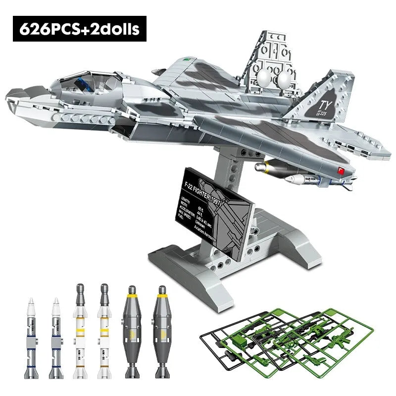 Military MOC F-22 Raptor Fighter Plane Bricks Kids Toy