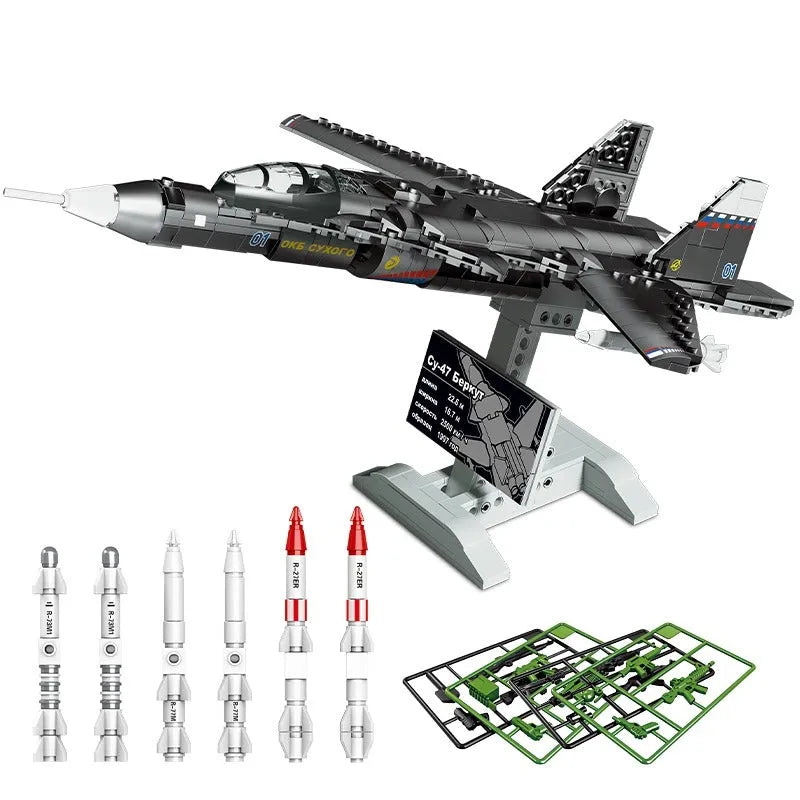 Building Blocks Military MOC SU47 Golden Air Fighter Plane Bricks Kids Toy Construction Set Toys - 1