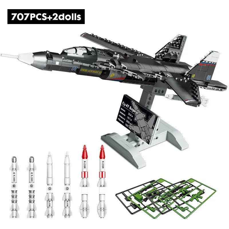 Building Blocks Military MOC SU47 Golden Air Fighter Plane Bricks Kids Toy Construction Set Toys - 8