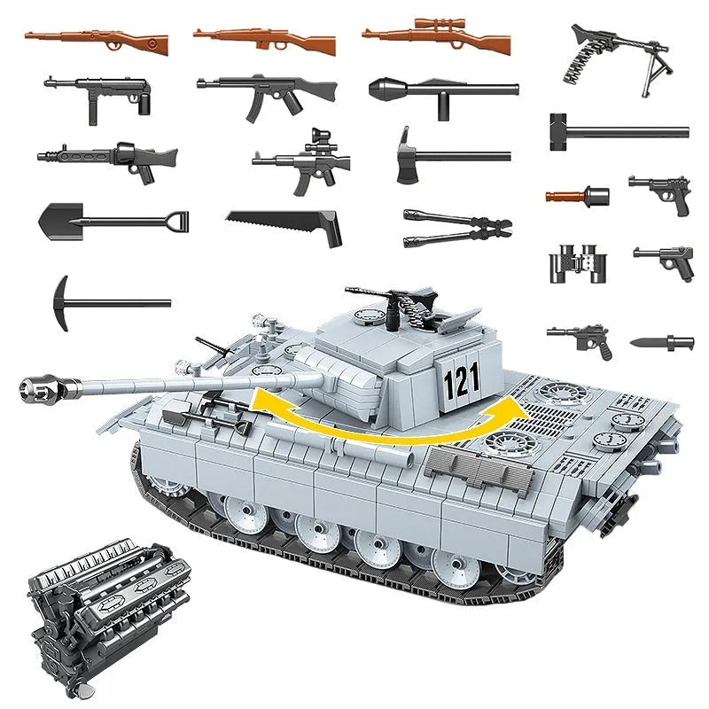 Building Blocks MOC Military WW2 German Panther Tank Bricks Toy Construction Set Toys - 5