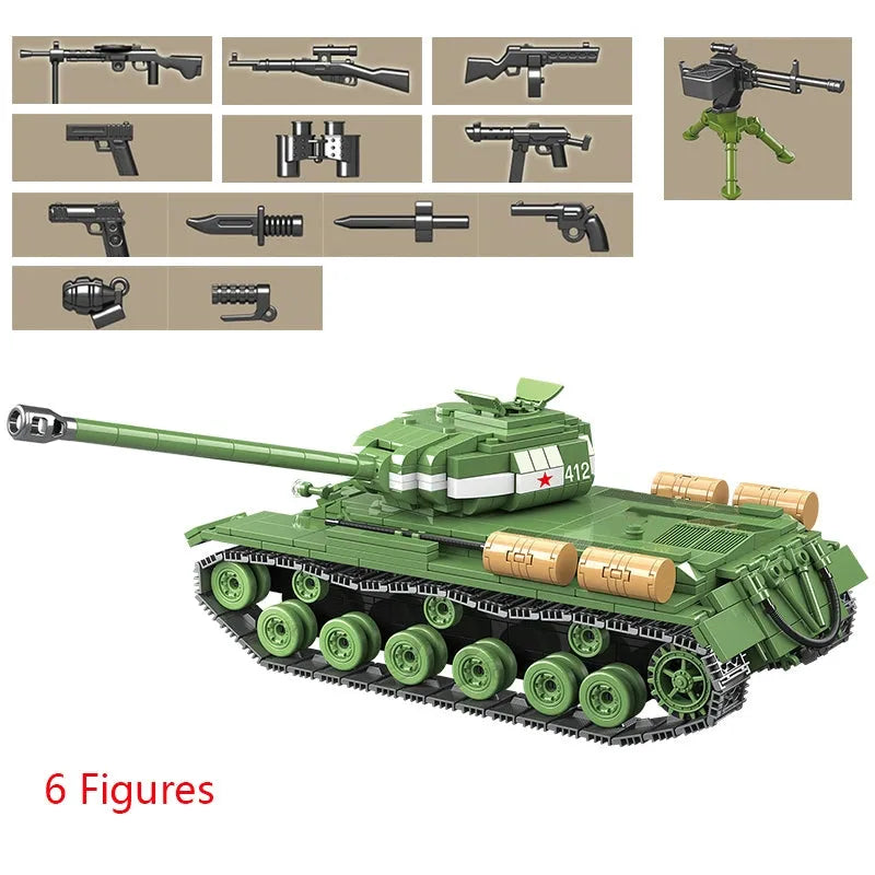 General Jim's Army Toys - World War 2 Tank Building Kit - Military IS-2M Heavy Tank 1068 Piece Building Blocks World War 2 Tank Bricks Army Toy Set