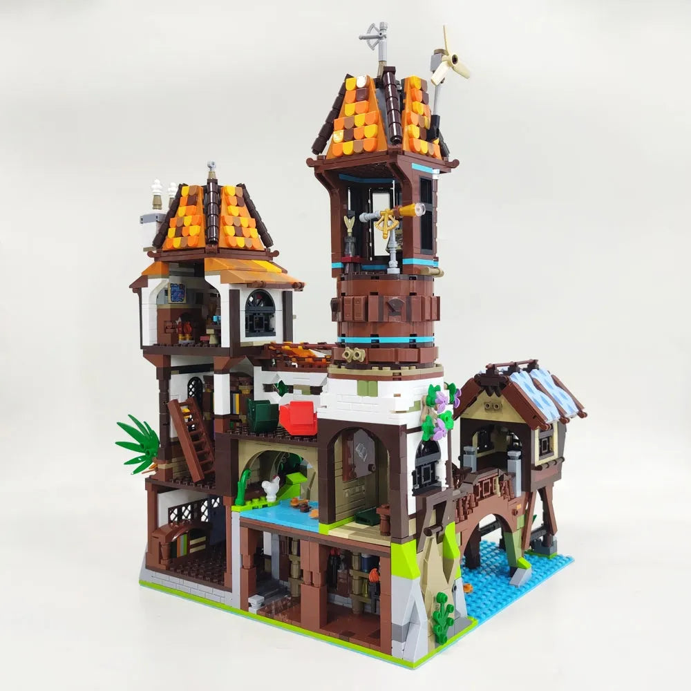 Building Blocks Expert Creator Medieval Town Riverside Scholars Bricks Toy EU Construction Set Toys - 6