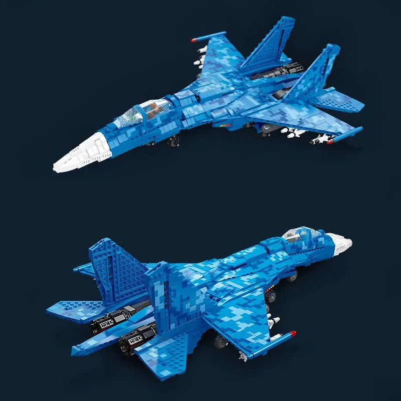 Military MOC SU-27 Flanker Fighter Jet Bricks Kids Toys