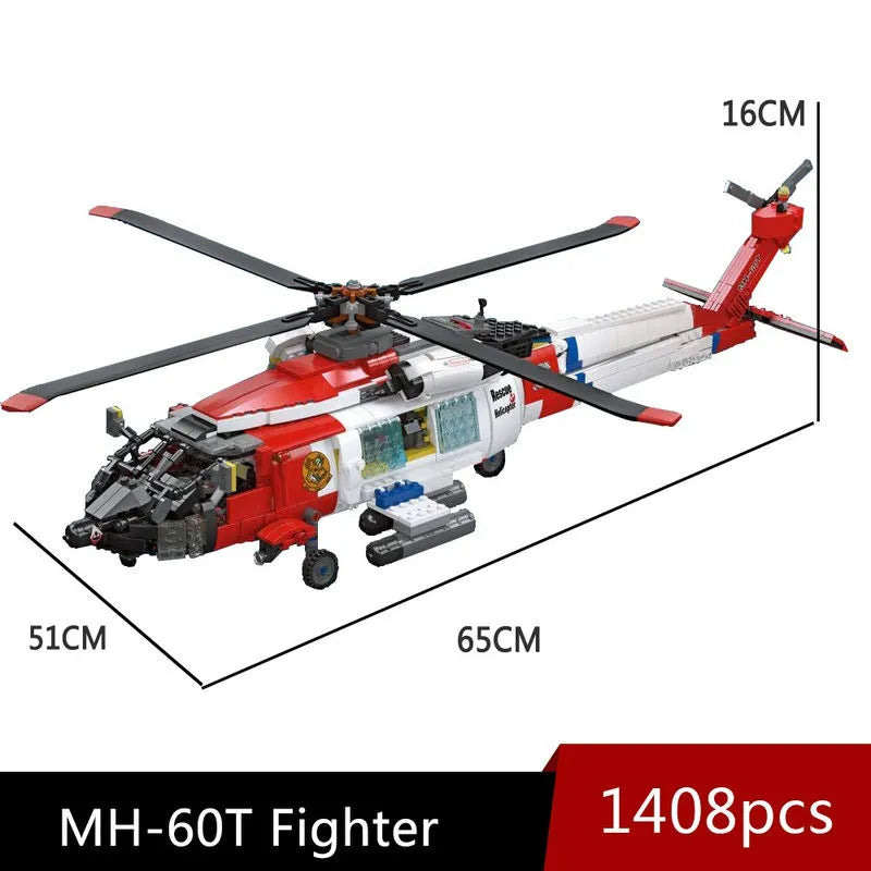 MOC Military MH - 60T Armed Rescue Helicopter Bricks Toys