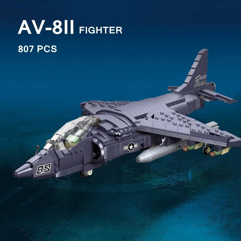 Building Blocks MOC Military WW2 AV-8II Harrier Attack Aircraft Plane Bricks Toys Construction Set Toys - 2