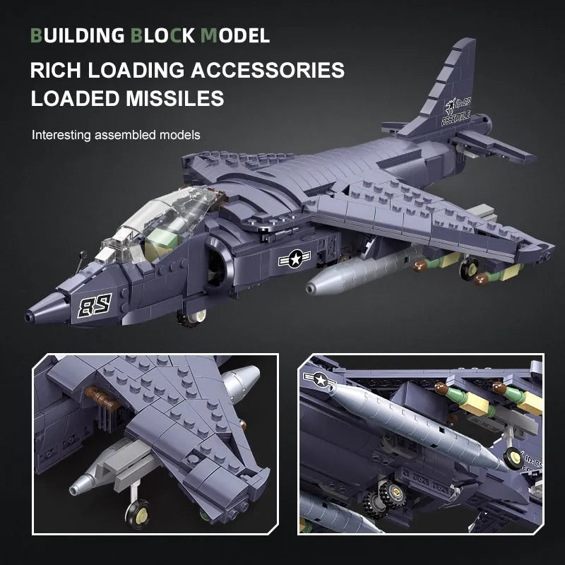 Building Blocks MOC Military WW2 AV-8II Harrier Attack Aircraft Plane Bricks Toys - 6