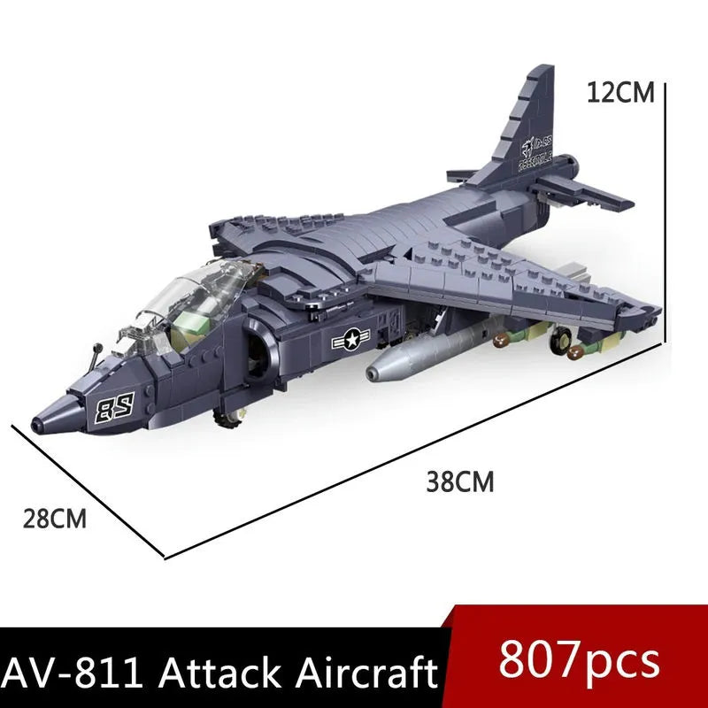 Building Blocks MOC Military WW2 AV-8II Harrier Attack Aircraft Plane Bricks Toys Construction Set Toys - 4