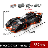 Thumbnail for Building Blocks Tech Motorized MOC Phoneix-7 Racing Car Bricks Toy Construction Set Toys - 2