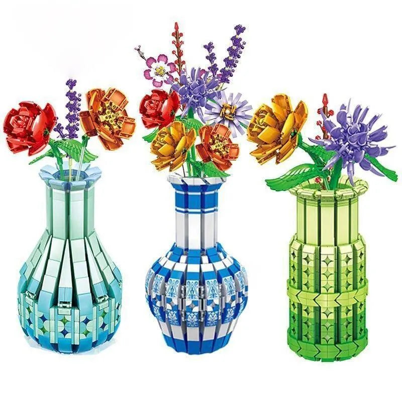 Moc Bouquet Flowers Vase Plants Bricks Pot Kids Toys