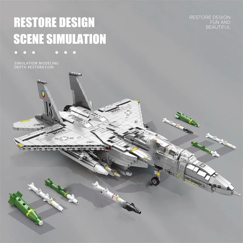 Building Blocks MOC Military Aircraft F15E Jet Fighter Plane Bricks Toys Construction Set Toys - 3