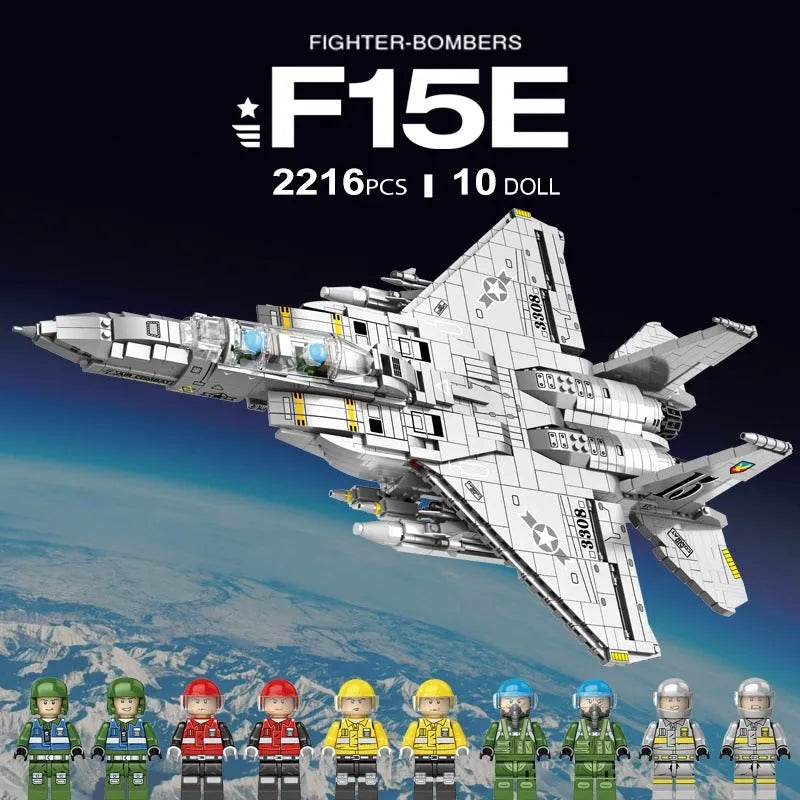 Building Blocks MOC Military Aircraft F15E Jet Fighter Plane Bricks Toys Construction Set Toys - 12