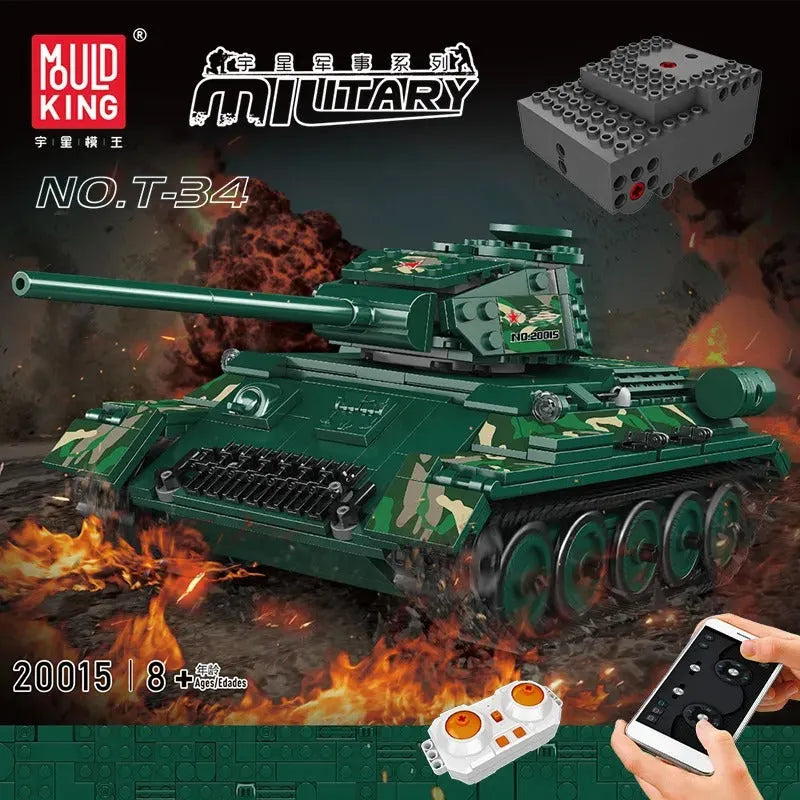 Building Blocks Military RC APP MOC Motorized T34 Medium Tank Bricks Toys Construction Set Toys - 2