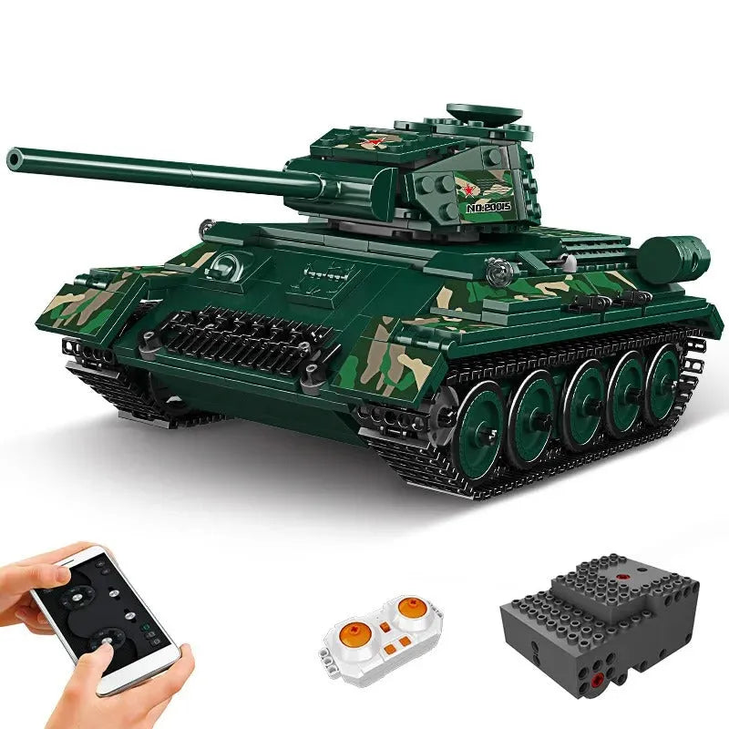 Building Blocks Military RC APP MOC Motorized T34 Medium Tank Bricks Toys Construction Set Toys - 1