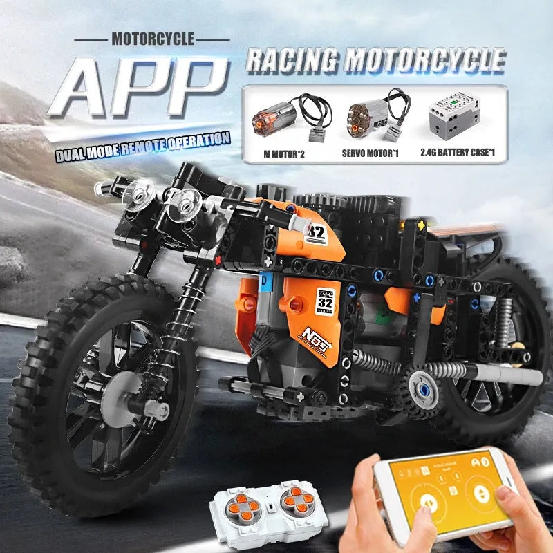 Building Blocks MOC APP Motorized RC Racing Motorcycle Bricks Toys 23005 Construction Set Toys - 8