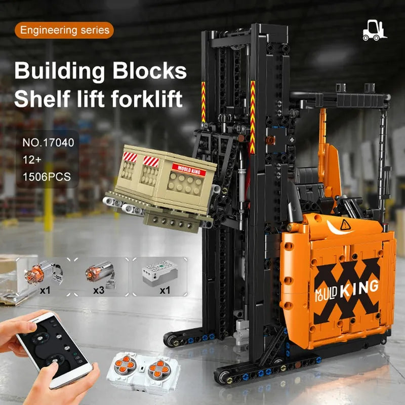 Building Blocks MOC APP Motorized RC Shelf Forklift Reach Truck Bricks Toy Construction Set Toys - 4