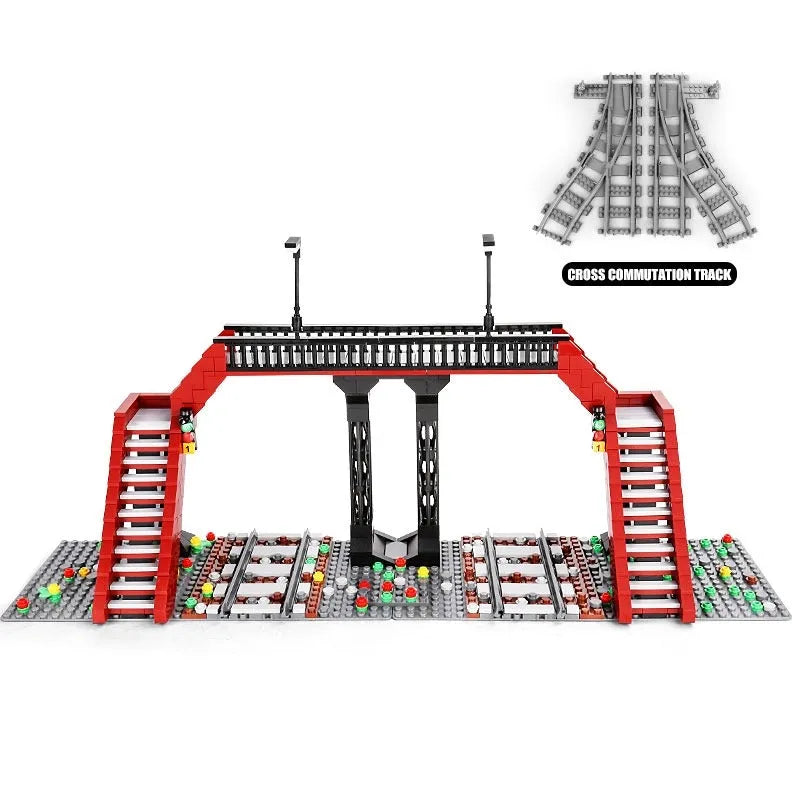 ﺴ✈ Marumine Bricks MOC Train Crossing Railroad Aisel Model Set Sliding Bar  with 53401 Straight Tracks City View Building Blocks Toy