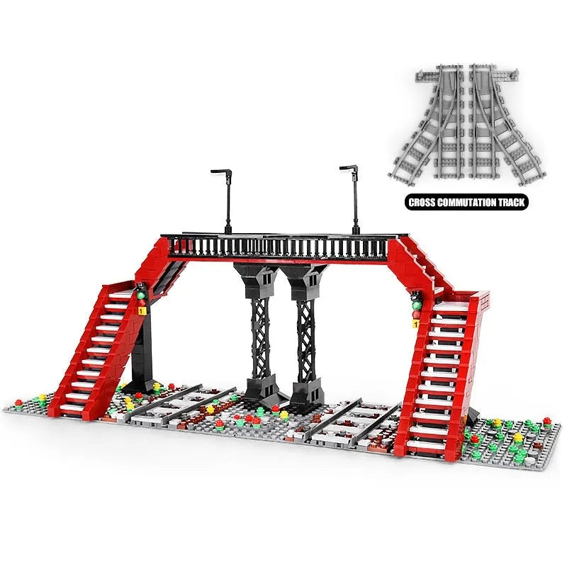 Building Blocks MOC City Railroad Crossing Train Railway Bricks Toy 12008 Construction Set Toys - 7