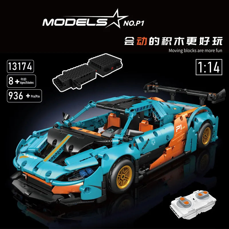 Building Blocks MOC RC Motorized McLaren P1 Hyper Sports Car Bricks Toy 13174 Construction Set Toys - 4