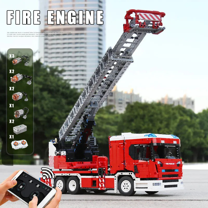 Building Blocks MOC Tech Motorized RC Ladder Truck Rescue Fire Engine Bricks Toy Construction Set Toys - 6