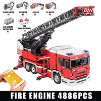 Thumbnail for Building Blocks MOC Tech Motorized RC Ladder Truck Rescue Fire Engine Bricks Toy Construction Set Toys - 1