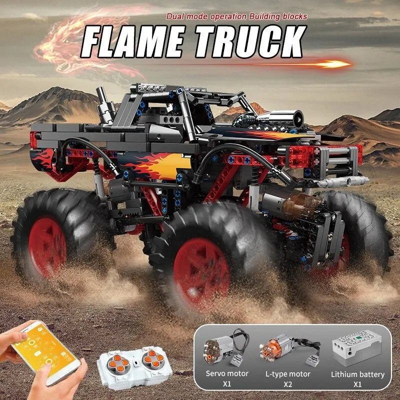 Building Blocks Tech MOC 18008 RC Flame Monster Climbing Truck Bricks Toy Construction Set Toys - 9