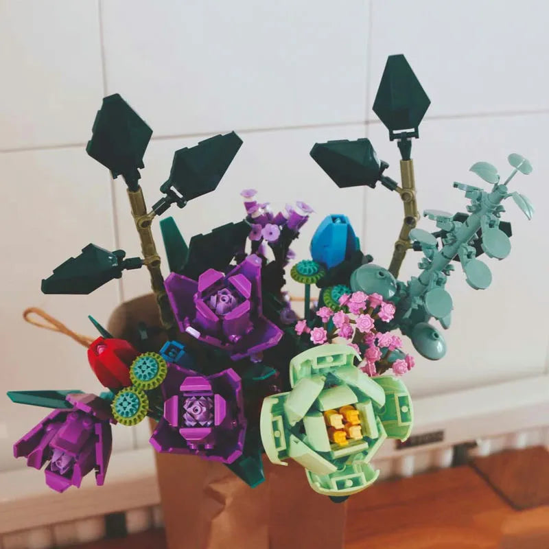 MOC Flowers Rose Building Block Bouquet piccole particelle compatibili con  Lego assemblato Flower Holiday Gift Rose Series Aldult