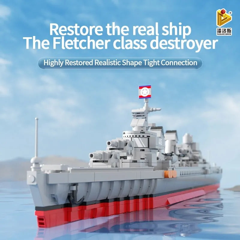 Building Blocks MOC Military WW2 Fletcher Class Destroyer Bricks Battleship Construction Set Toys - 2