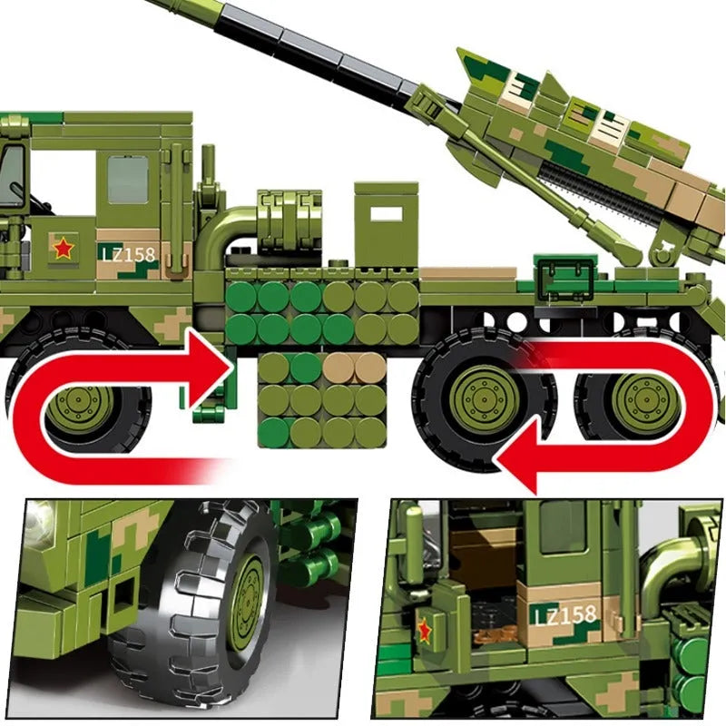 Building Blocks MOC Military WW2 Mounted Howitzer Canon Truck Bricks Toys Construction Set Toys - 5