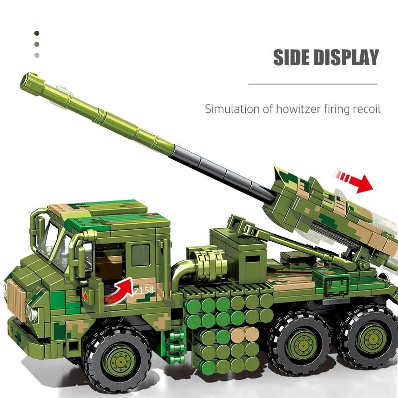 Building Blocks MOC Military WW2 Mounted Howitzer Canon Truck Bricks Toys Construction Set Toys - 9