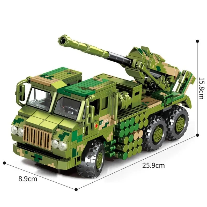 Building Blocks MOC Military WW2 Mounted Howitzer Canon Truck Bricks Toys Construction Set Toys - 3