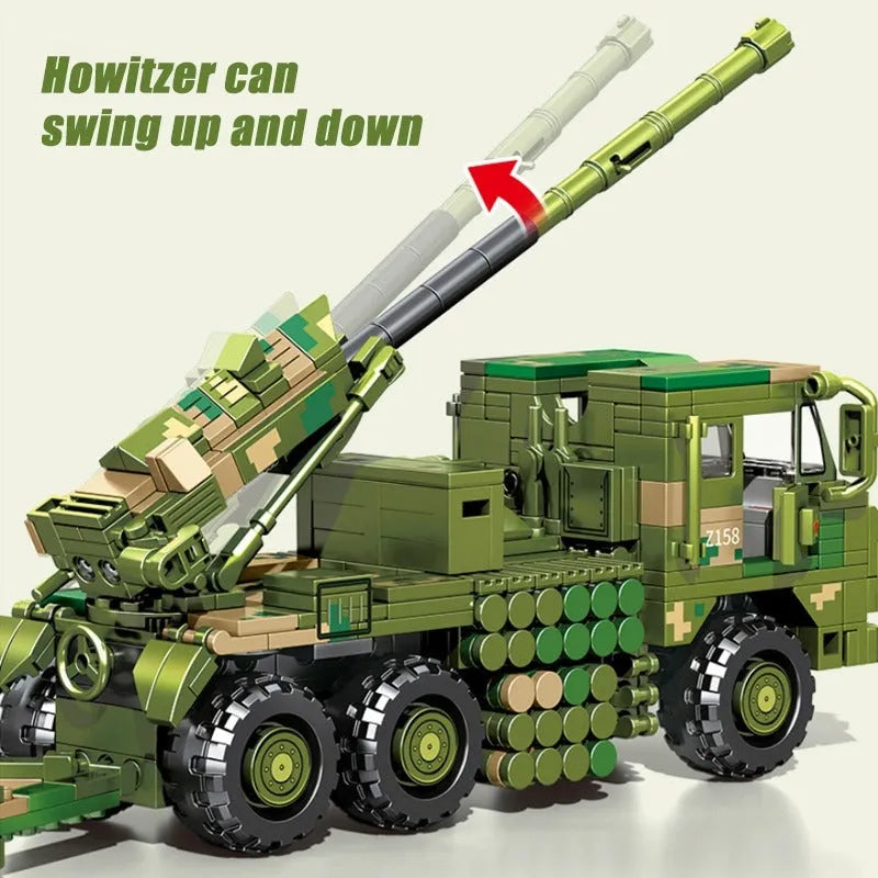 Building Blocks MOC Military WW2 Mounted Howitzer Canon Truck Bricks Toys Construction Set Toys - 4