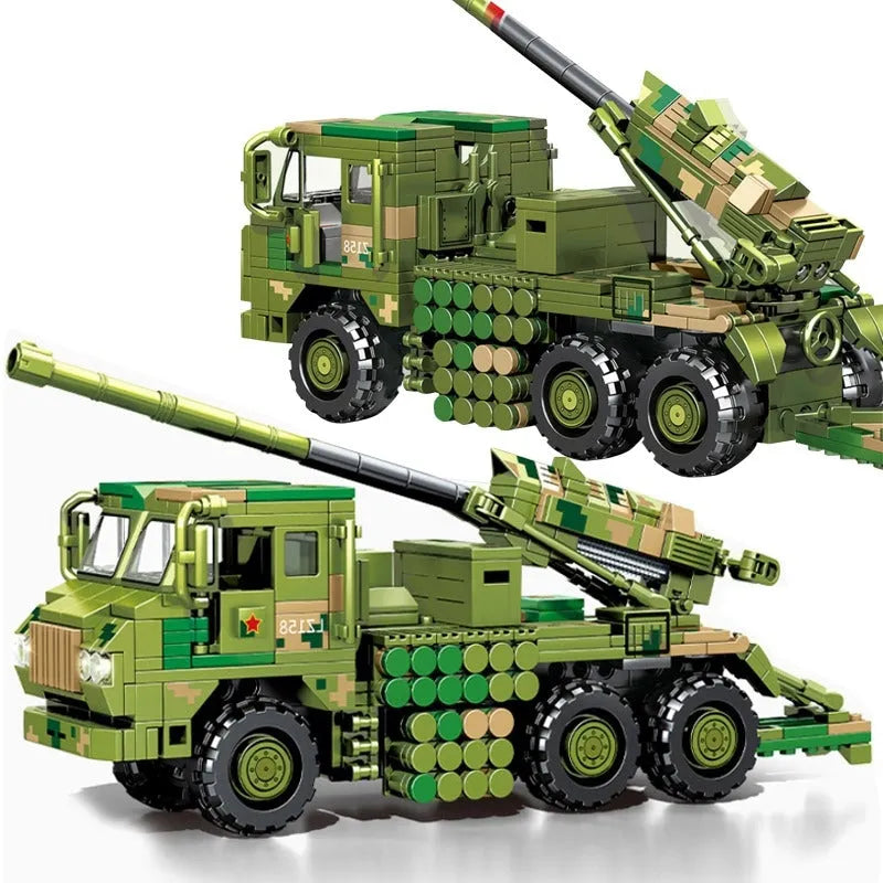 Building Blocks MOC Military WW2 Mounted Howitzer Canon Truck Bricks Toys Construction Set Toys - 1