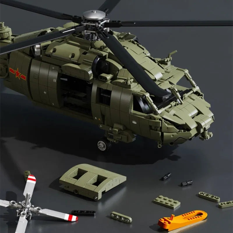 Building Blocks Tech Military Armed Z20 Attack Helicopter Bricks Toy Construction Set Toys - 6