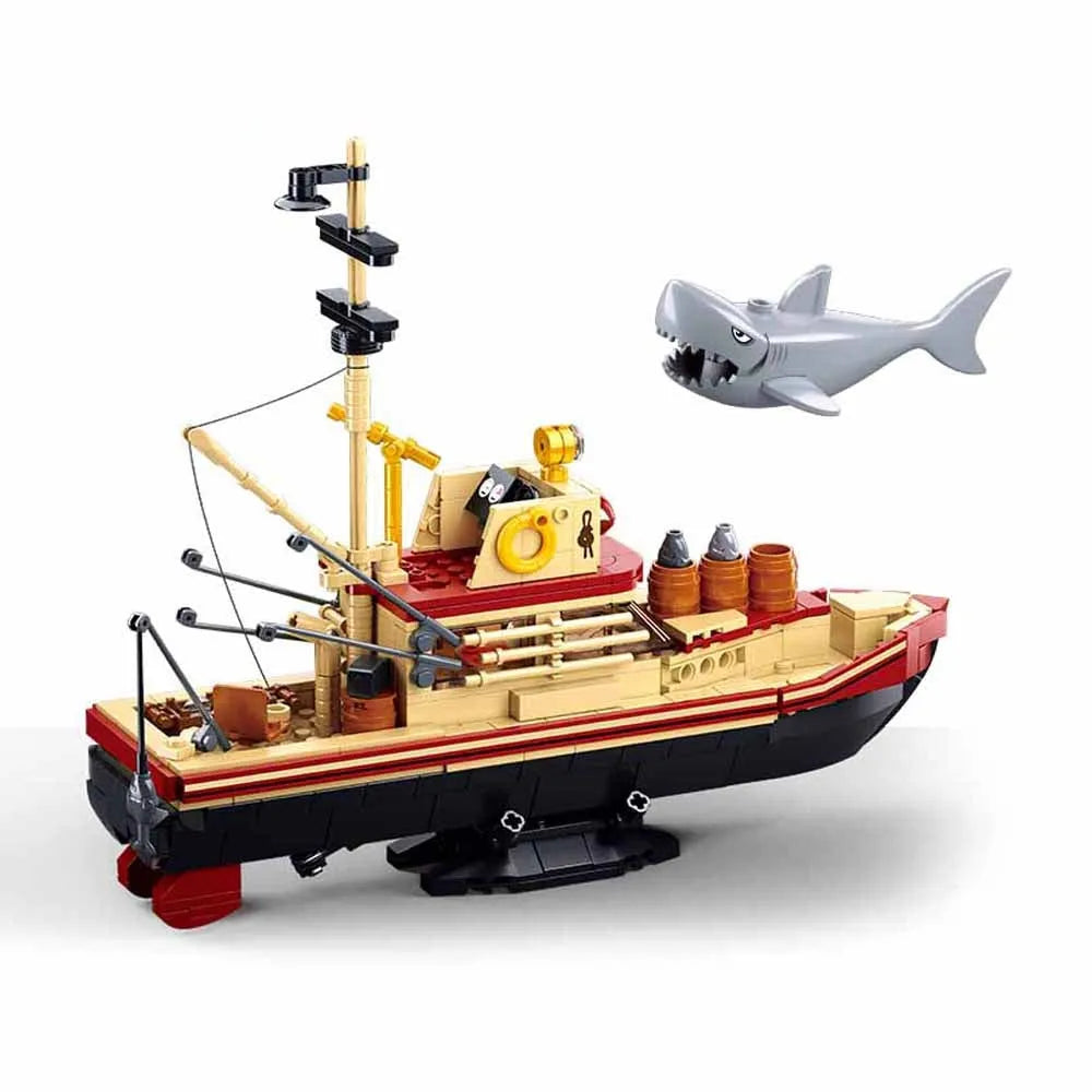 Fisherman Great Shark Fishing Boat Bricks Toy