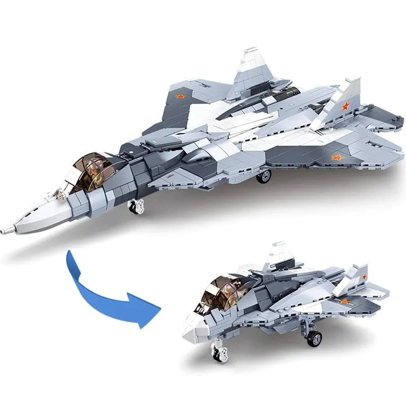 Building Blocks Military MOC SU-57 Flanker Fighter Jet Bricks Kids Toys Construction Set Toys - 1