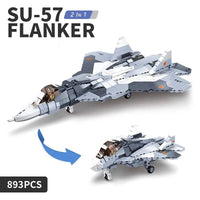 Thumbnail for Building Blocks Military MOC SU-57 Flanker Fighter Jet Bricks Kids Toys Construction Set Toys - 3