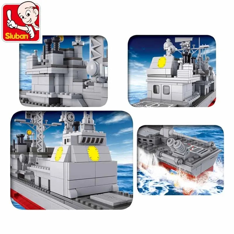 MOC Military WW2 NAVY Cruiser Warship Bricks Kids Toy