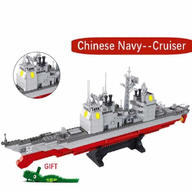 MOC Military WW2 NAVY Cruiser Warship Bricks Kids Toy