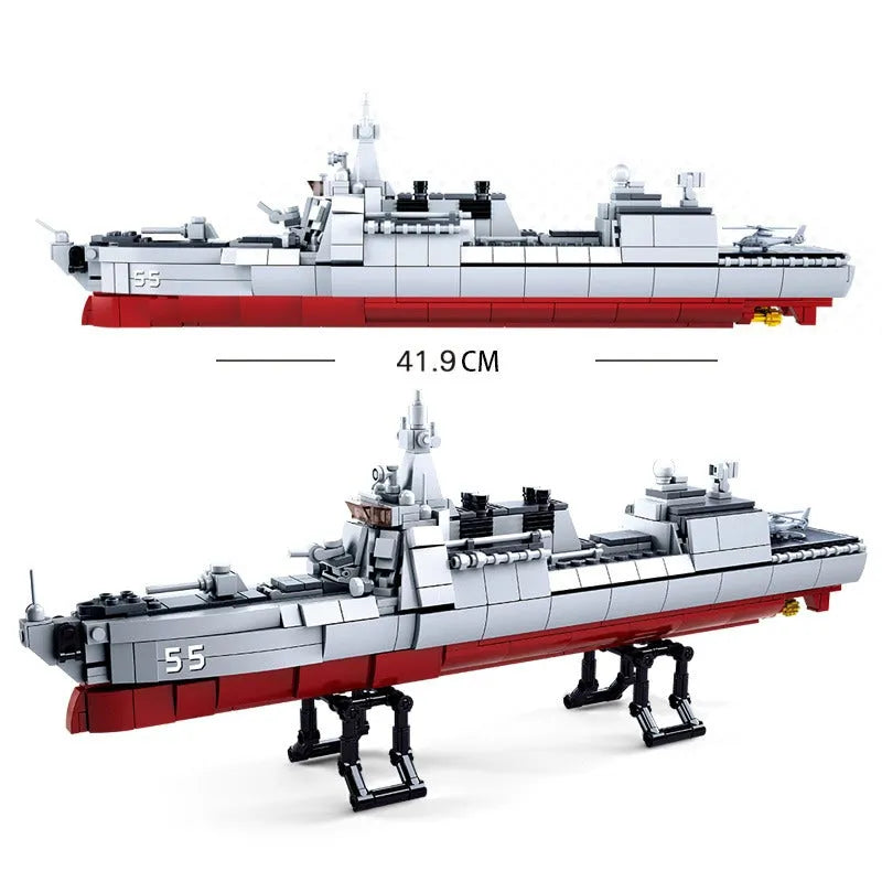 Building Blocks MOC WW2 Navy 055 Destroyer Cruiser Warship Bricks Toy Construction Set Toys - 1