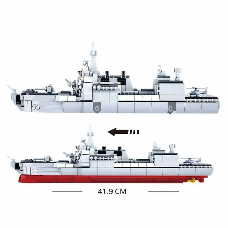 Building Blocks MOC WW2 Navy 055 Destroyer Cruiser Warship Bricks Toy Construction Set Toys - 4